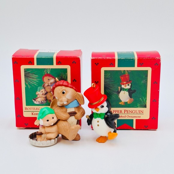 Hallmark Other - 1985 Hallmark Keepsake Ornaments Dapper Penguin Bottlecap Fun Bunnies Lot 2pc